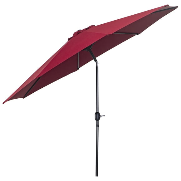 Outsunny 10' x 8' Parapluie de Marché Rond, Parasol de Patio avec Manivelle et l'Inclinaison, Parasol Extérieur pour Jardin, Banc, Pelouse, Rouge Vin