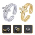 thumbnail image 3 of 2pcs Rhinestone Cross Rings Adjustable Open Rings Finger Rings for Women, 3 of 8