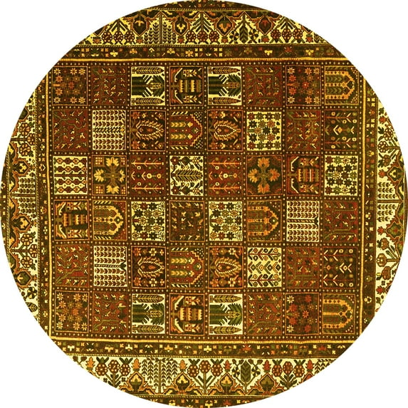 Ahgly Company Machine Washable Indoor Round Persian Yellow Traditional Area Rugs, 8' Round