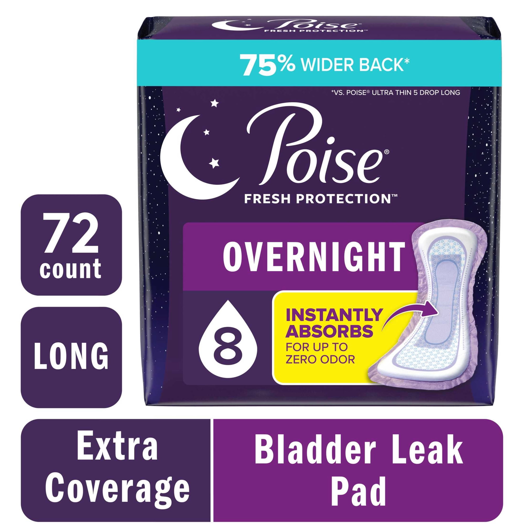 Poise Women's Overnight Incontinence Pads, Extra Coverage (72 Count)