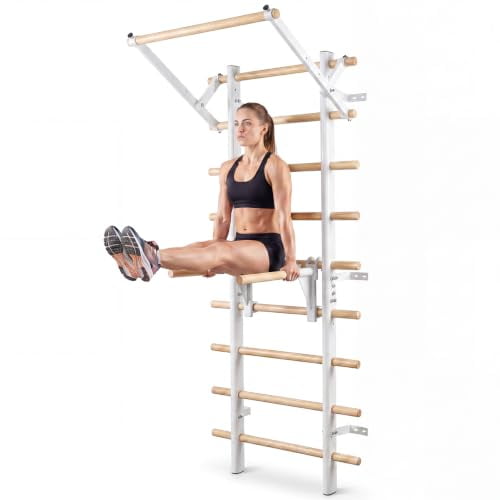 Swedish Ladder, Wall‑Mounted Stall Bars with Pull‑Up Bar and Dip Bars for Home Gym