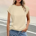 thumbnail image 2 of biudgviw Womens Summer Tops Casual Boat Neck Shirts Cap Sleeves Solid Color Basic Tee Casual Soft Trendy Clothes, 2 of 5