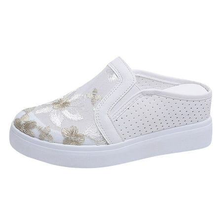 

nsendm Straw Sandals Casual Women s Non Slip Flowers Solid Color Slip On Thick Sole Womens Leather Shoes Casual White 7.5