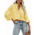 thumbnail image 2 of Womens Button Down Shirts Long Sleeve Casual Crop Tops Solid Lapel Blouse Shirt with Chest Pocket Yellow XL, 2 of 8