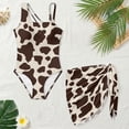 thumbnail image 4 of SEANATIVE Kids Two Piece Swimsuit Set with Swimwear & Mesh Cover-up Skirt, Teen Girls Bathing Suits Cut Out One Shoulder Design, Size 15-16 Years Old, Brown Cow Print Beige, 4 of 7