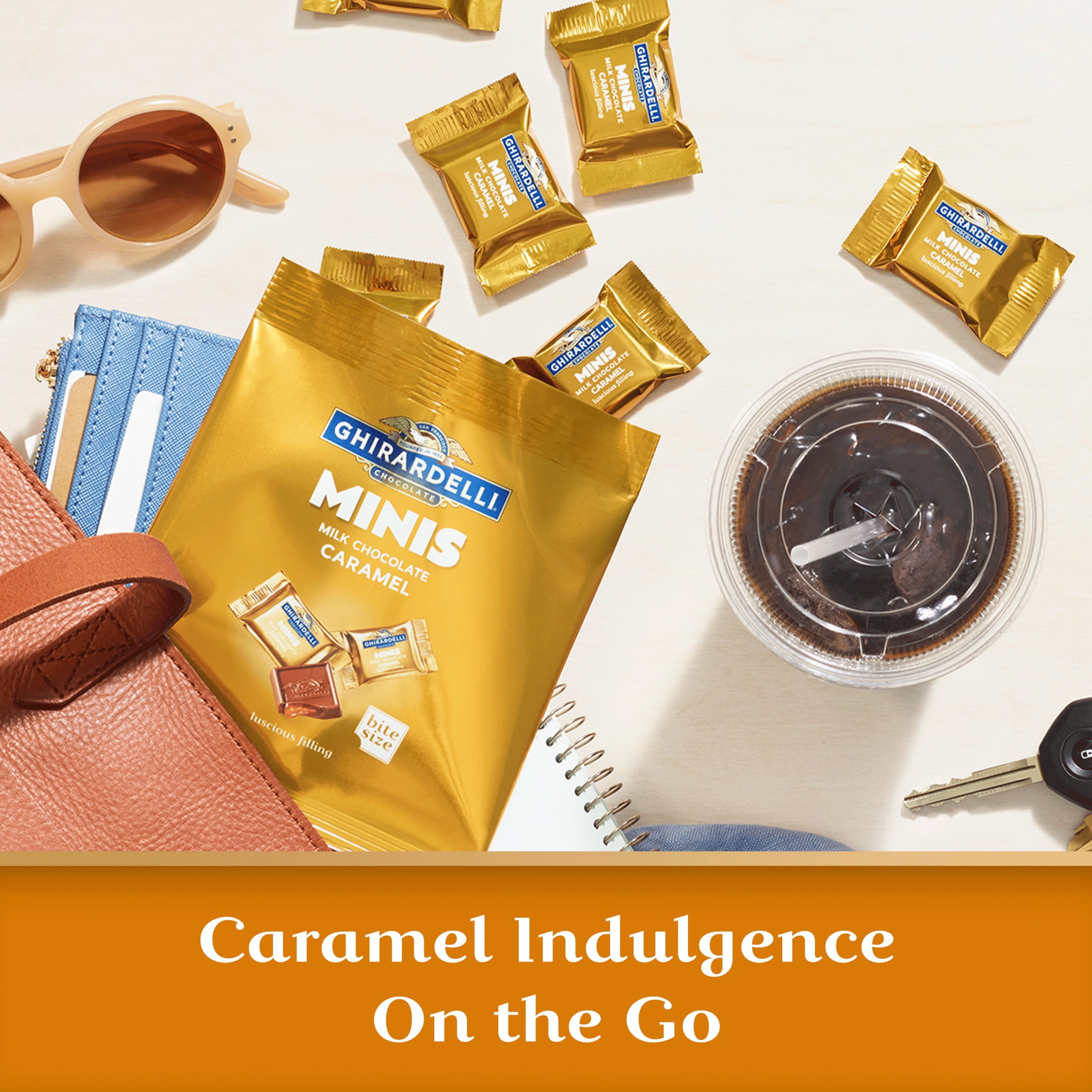 GHIRARDELLI Milk Chocolate Candy Minis with Caramel Filling, 1.9 oz Pouch