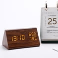 thumbnail image 2 of Digital Clock Wood Triangular Led Alarm Clock Table Humidity Temperature, 2 of 6