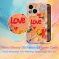 thumbnail image 3 of Case for iPhone 13 6.1 inch, Colorful Retro Oil Painting Flower Case Pretty Glossy Pattern Wave Case Cute Sparkly Floral Curly Cover Stylish Soft Case for Women and Girl - Love Flower, 3 of 14