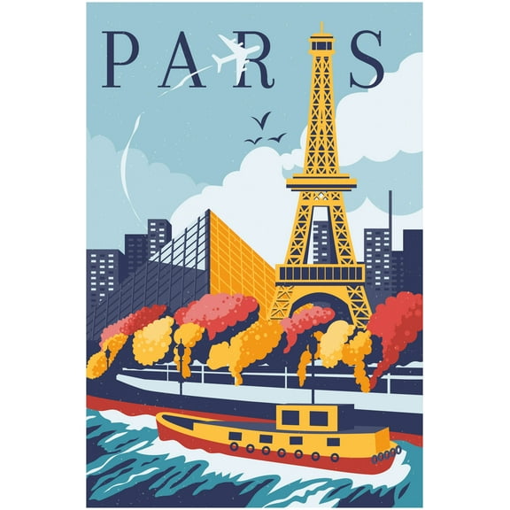 EzPosterPrints - Retro World Famous City Posters - Decorative, Vintage, Retro, Grunge Travel Poster Printing - Wall Art Print for Home Office - PARIS, FRANCE - 12X18 inches