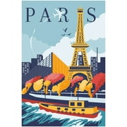 EzPosterPrints - Retro World Famous City Posters - Decorative, Vintage, Retro, Grunge Travel Poster Printing - Wall Art Print for Home Office - PARIS, FRANCE - 12X18 inches
