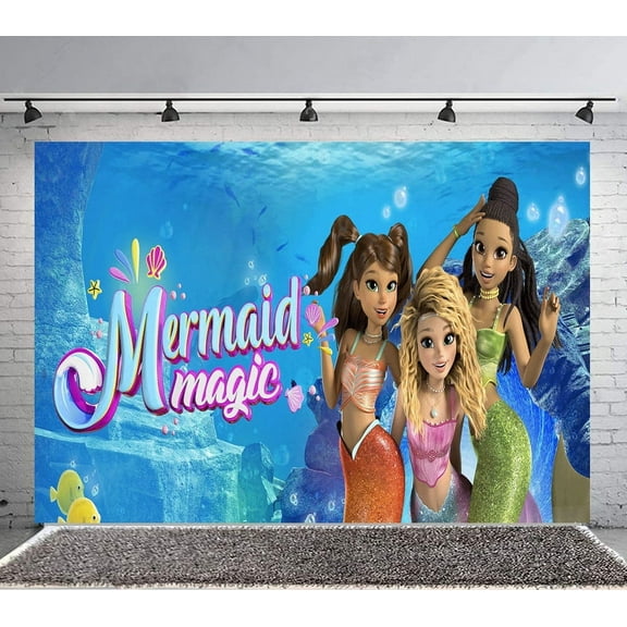 Mermaid Magic Backdrop Banner Party Supplies Poster Movie Theme Background for Photography Birthday Decorations