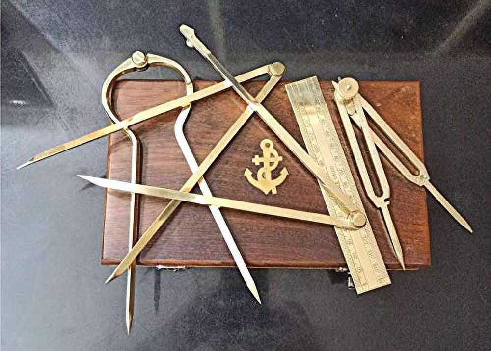 Nautical India Proportional Divider Set of 5, Full Brass dividers with Executive Wooden Box, Single Handed 8" Brass Navigational Dividers Compass Set for Maritime, Naval, Geometry and Drafting