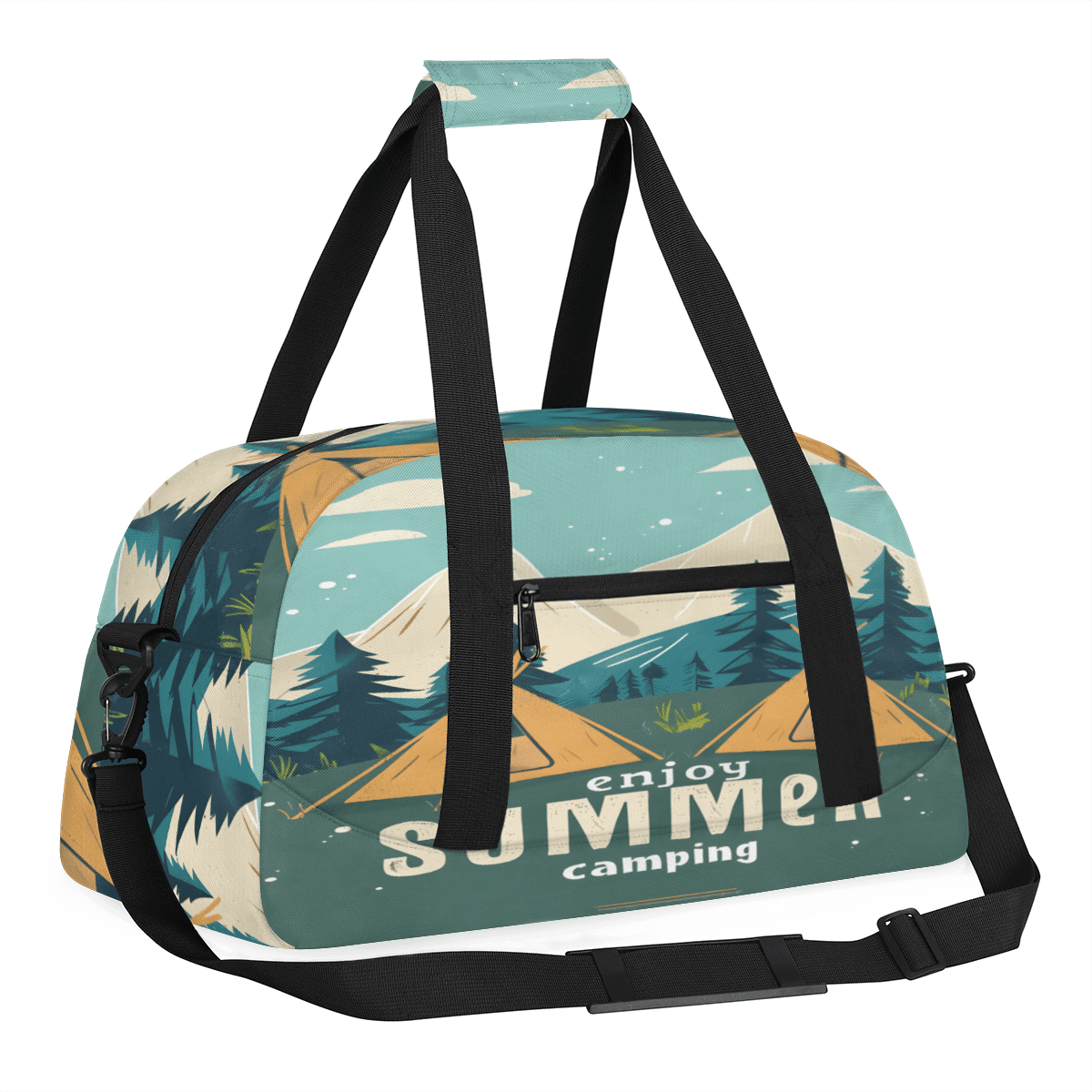 Herdesigns Camping Theme Sports Duffle Bag for Women & Men, Gym Bag Dance Bag Overnight Bag Carry On Weekender Travel Bag