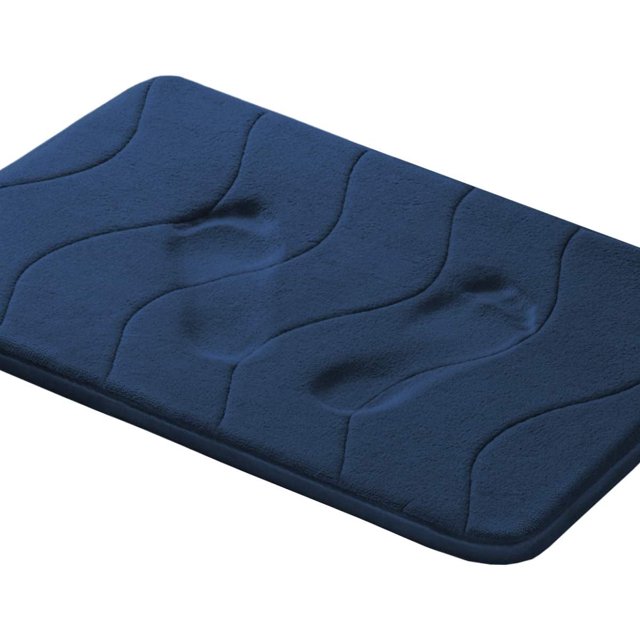 Alfombra de baño grande antideslizante de espuma viscoelástica, base de PVC con puntos, secado rápido, absorbente para ducha, 50 x 81 cm, color azul marino