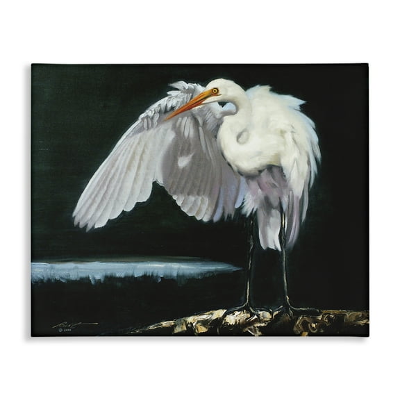 Stupell Industries Stoic Heron Standing Animals & Insects Painting Gallery Wrapped Canvas Art Print Wall Art, 20 x 16