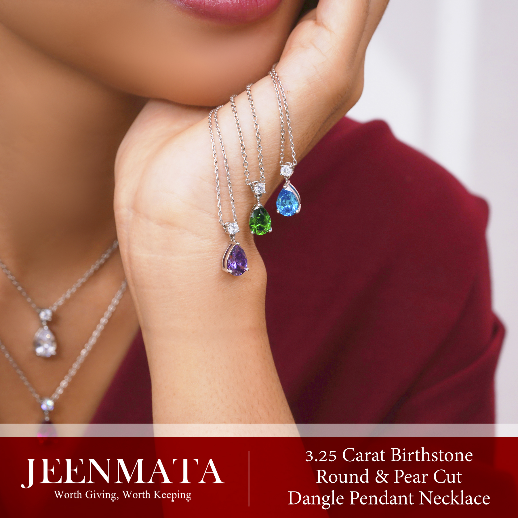 JeenMata 3.25 Carat Cubic Zirconia April Birthstone Pendant photo 6