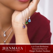 JeenMata 3.25 Carat Cubic Zirconia April Birthstone - Round and Pear Cut Dangle Pendant Necklace in 18k White Gold Plated for Women