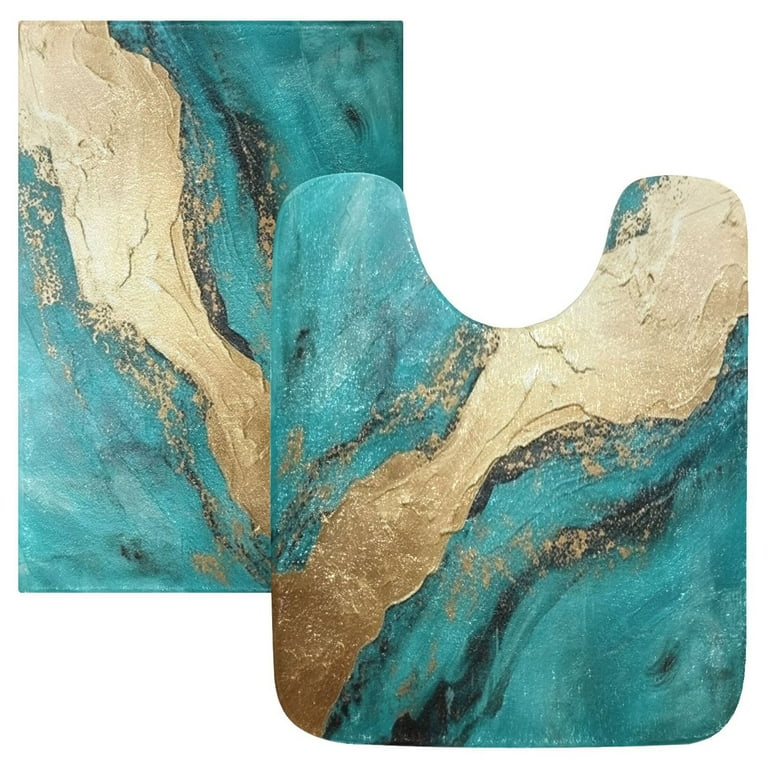 Blue Marble Non-Slip Bath Mat – 15.8x23.6 Inches, Soft & Water Absorbent, PVC Backing, Machine Washable