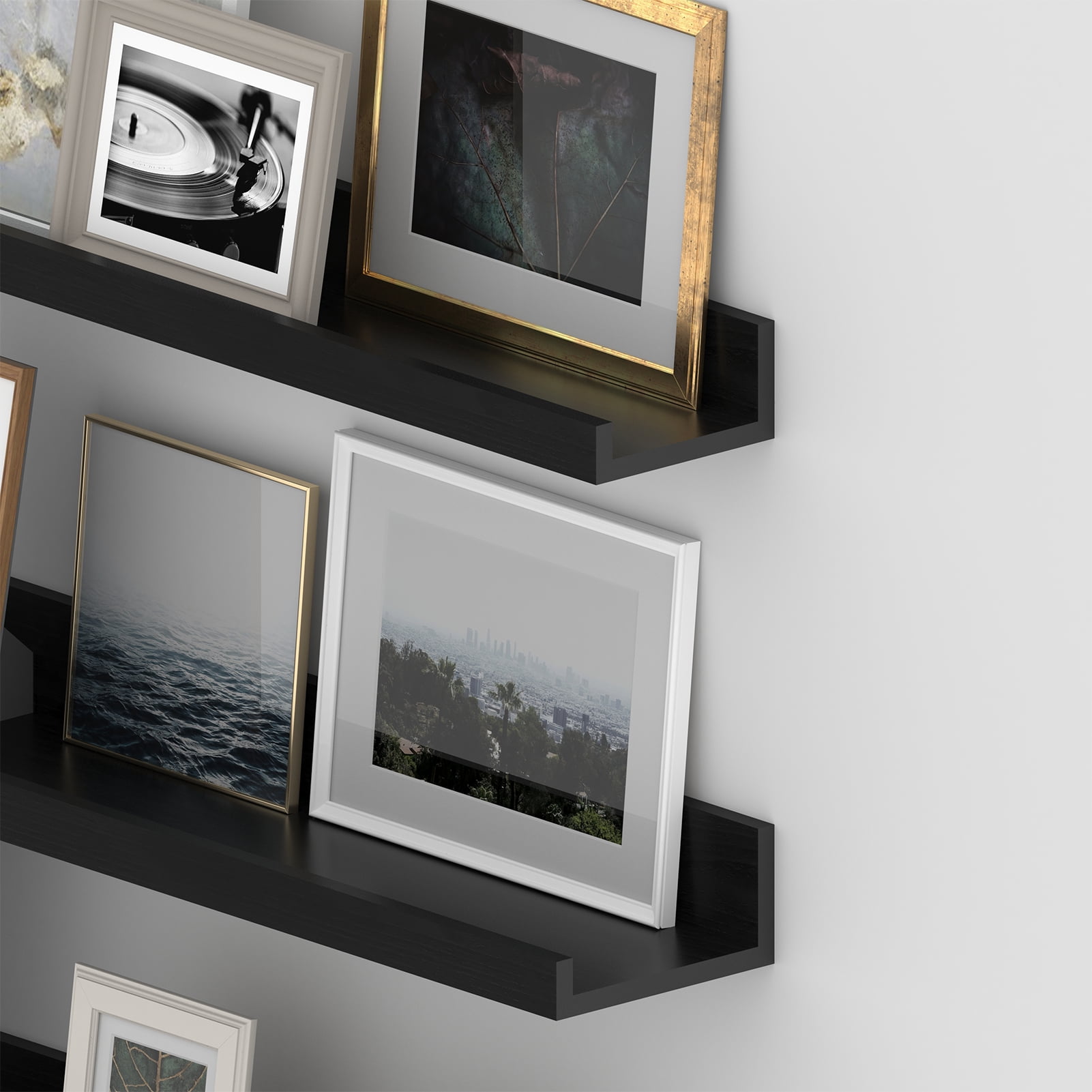 Floating Wall Shelves Set of 3, 36 inch Mounted Picture Ledge Shelf with Lip for Bathroom, Living Room, Kitchen, Black