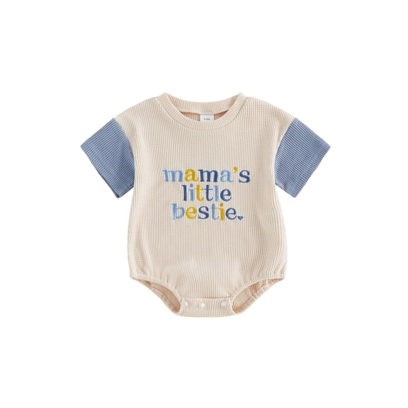 BemeyourBBs Baby Mama's Bestie Outfit Baby Girl Boy Summer Clothes Waffled Bubble Romper 0 3 6 12 18 Montsh Cute Letter Embroidery Short Sleeve Crew Neck Bodysuit Jumpsuit Playsuit