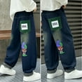 thumbnail image 2 of WMQPNNS Boys Baggy Jeans Boys Jeans Size 18 Y2K Straight Wide Leg Denim Pants Kids Casual Elastic Waist Loose Trousers Pockets Streetwear(Size 15-16 Years, Blue-2), 2 of 9