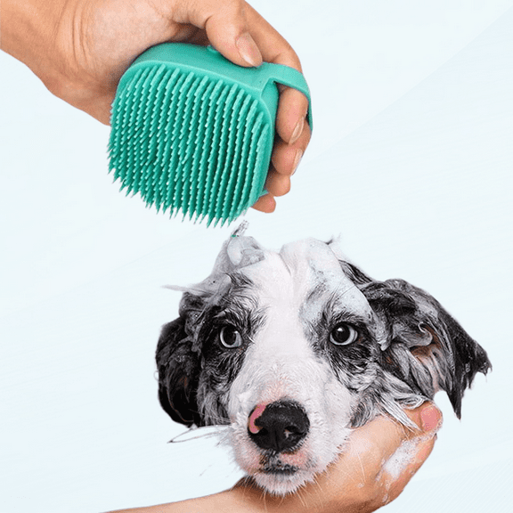 Dog Bath Brush, Silicone Dog Grooming Brush with Soap Dispenser, Gentle Massage for Dogs, Extra Shampoo Dispenser (Green)