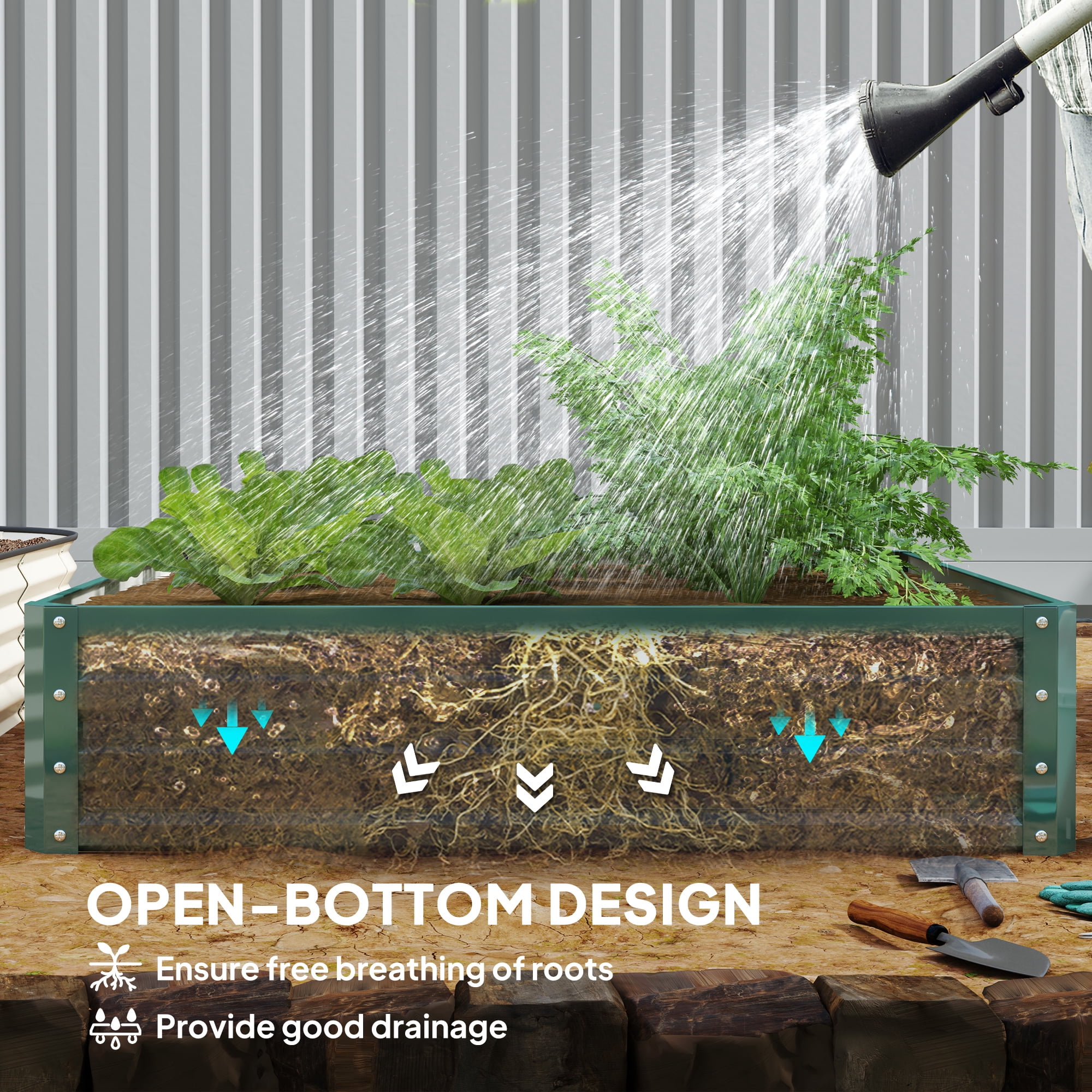Planter Box, Metal Galvanized Raised Garden Bed for Growing Vegetables, Flowers, Herbs, Succulents