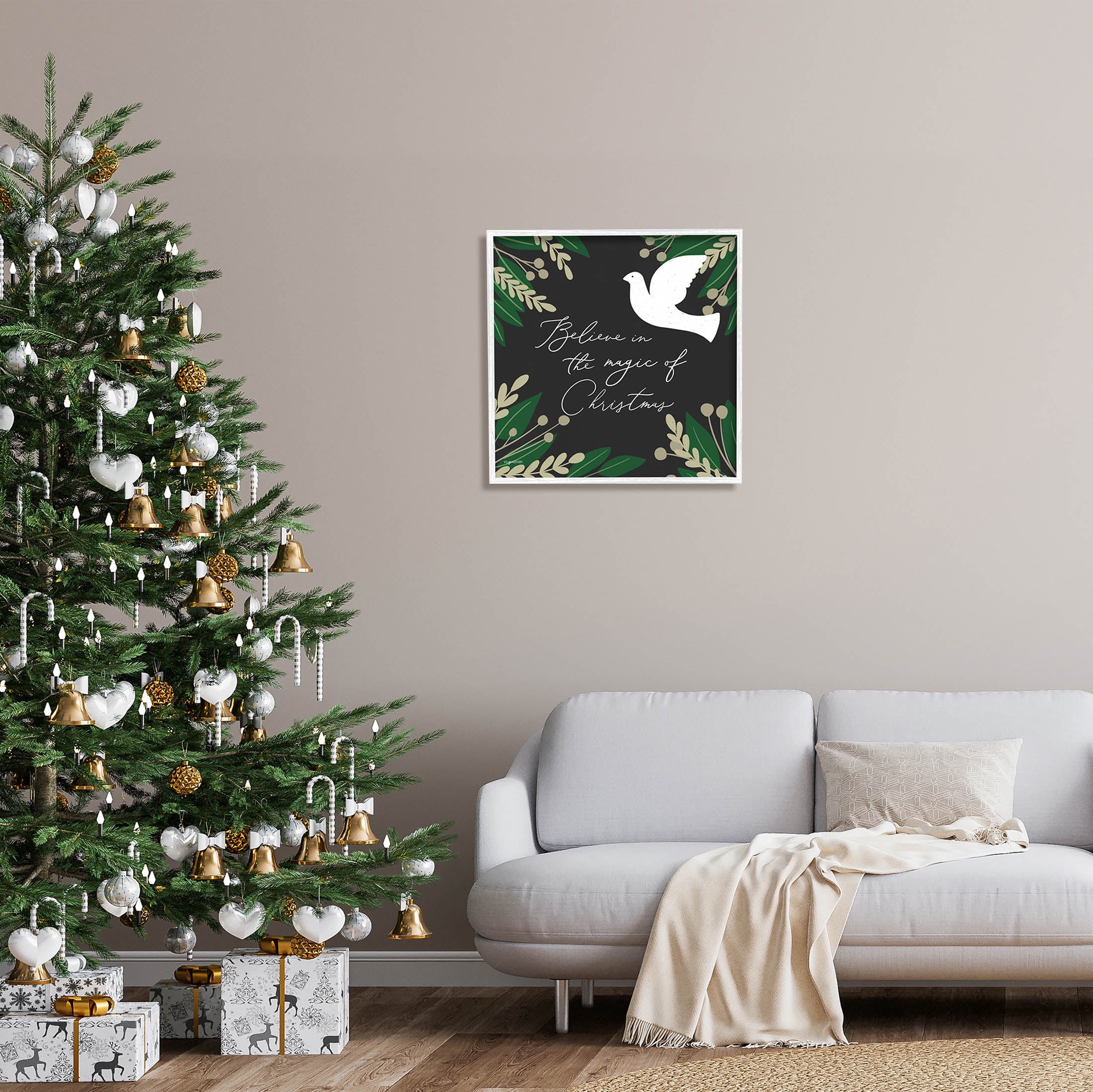 Stupell Industries Magic Of Christmas Botanical Dove Graphic Art White Framed Art Print Wall Art, Design by Kyra Brown
