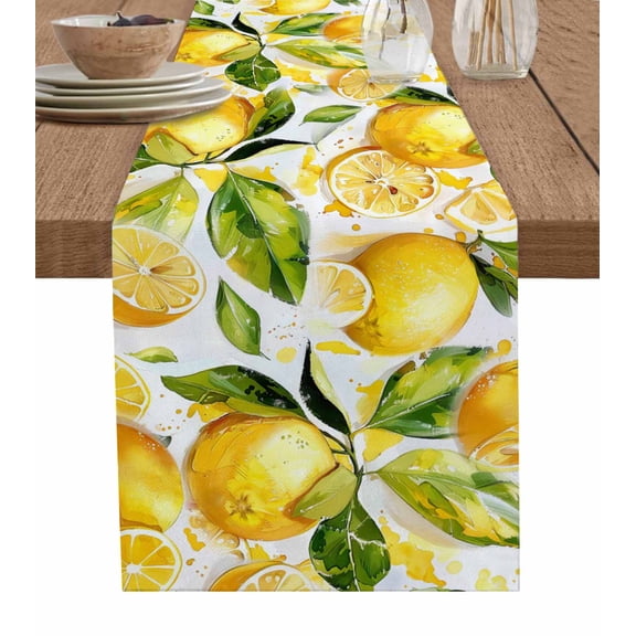 Table Runner Yellow Lemon Leaves Table Decoration for Kitchen Dinning Fruit Table Decoration for Indoor Outdoor Party Wedding Decor 13x72 Inch