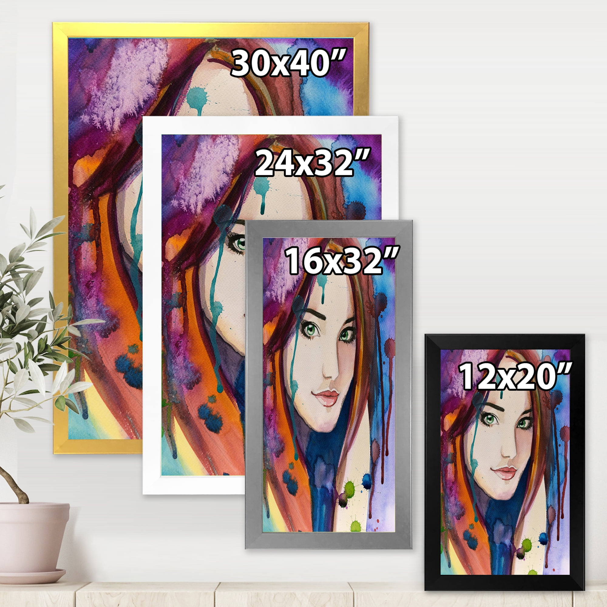Designart 'Colorful Portrait Of Green Eyes Young Woman' Traditional Framed Art Print
