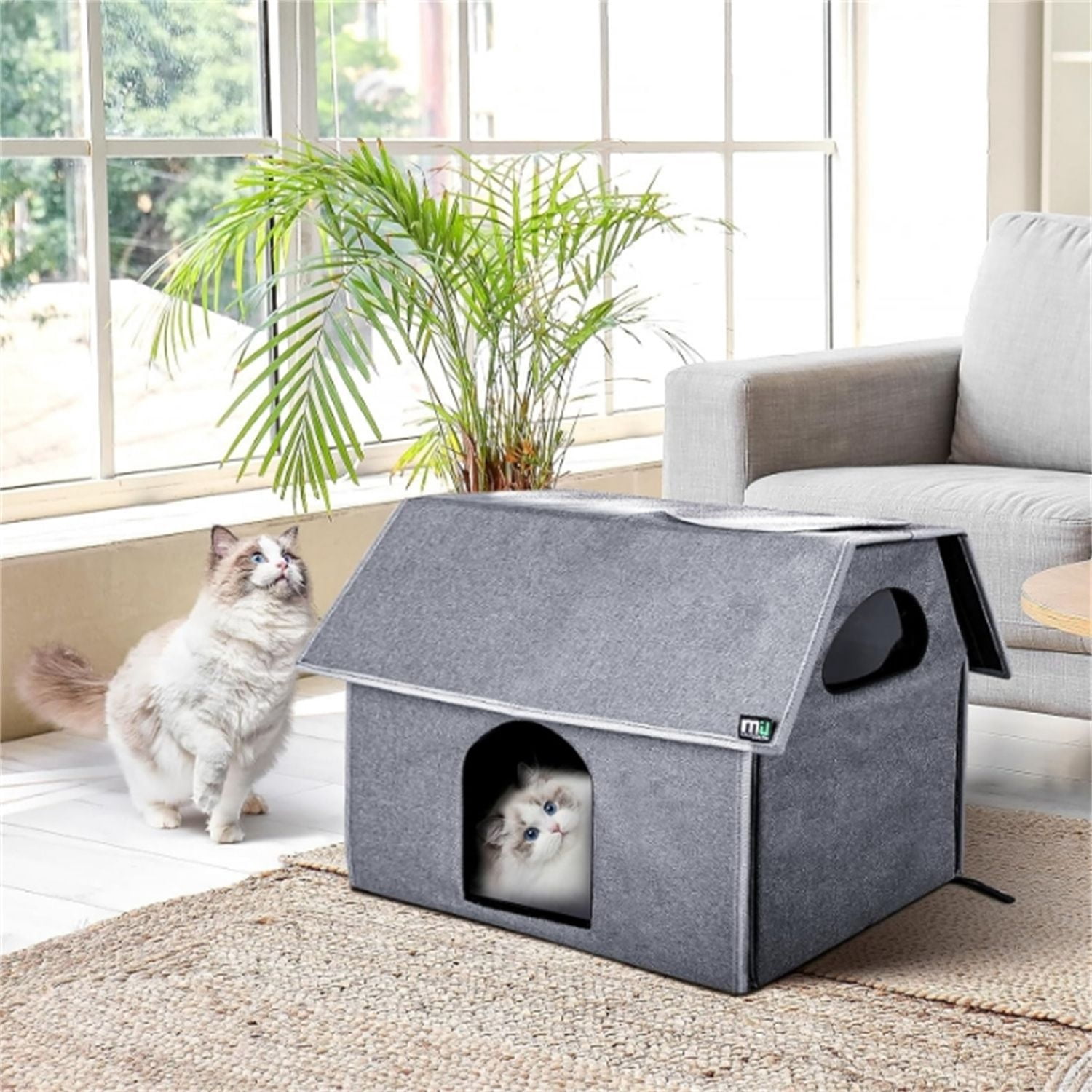 Outdoor Cat House, Extra Large Weatherproof Cat Houses for Outdoor/Indoor Cats, Warm Feral Cat Shelter with Removable Soft Mat, Big Cat Bed,