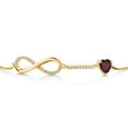 thumbnail image 3 of Gem Stone King 18K Yellow Gold Plated Silver Red Rhodolite Garnet and White Moissanite Bracelet for Women | 0.85 Cttw | Gemstone January Birthstone | Heart Shape 6MM | Fully Adjustable 9 inch, 3 of 7