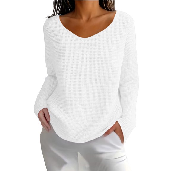 Qivvo Women's Knit Tunic Tops for Leggings Long Sleeve V Neck Pullover Sweater Curved Hem Shirts Trendy Clothes(White,X-Large)