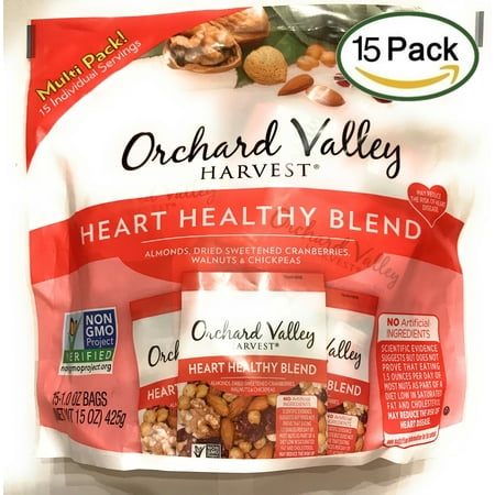 Orchard Valley Harvest Snack Packs- Heart Healthy Blend Trail Mix, Mixed Nuts - 15 Ct. Multi Pack, Non-GMO Project Verified, No Artificial Ingredients, 15 ounces (15 Individual (Best Trail Mix Ingredients)