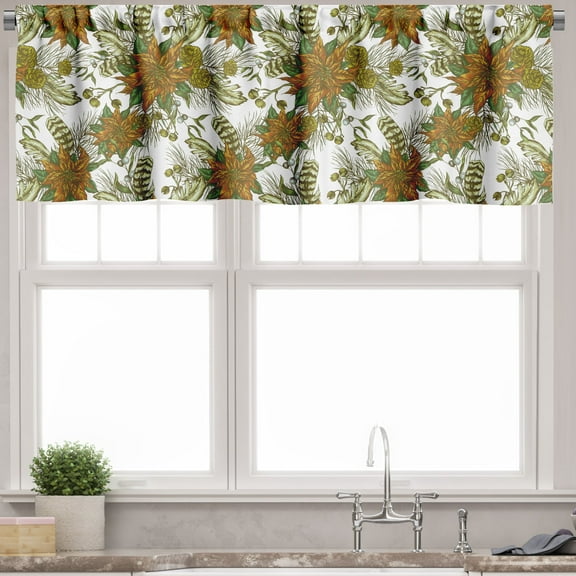 Ambesonne Vintage Valance Pack of 2, Nostalgic Flower Pine Cones, 54"X12", Dark Orange Multicolor