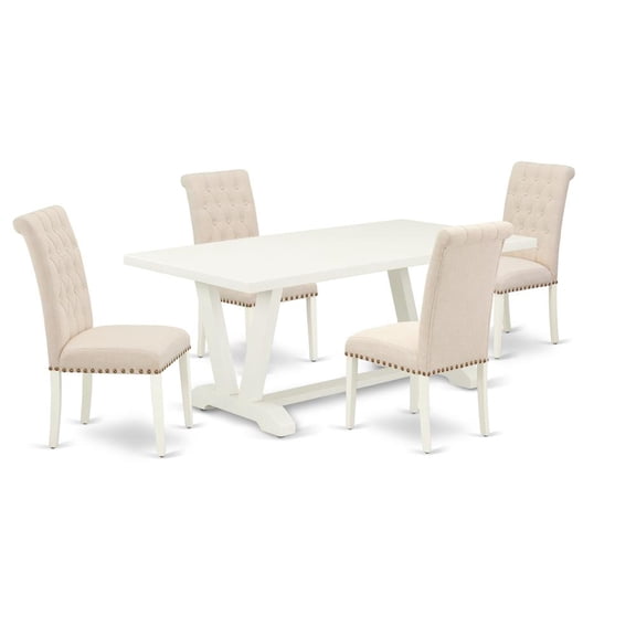 East West Furniture V-Style 5-piece Wood Dinette Table Set in Linen White