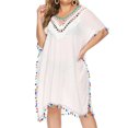 thumbnail image 2 of Plus Size XL-3XL Swimsuit Cover Ups Womens Sexy Bathing Suit Cover Up Crochet Hollow Out V Neck Seethrough Bikini Beach Cover Ups with Tassel White Alsol Lamesa, 2 of 6