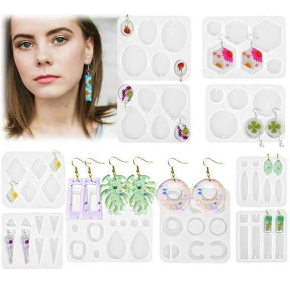 10Pcs Epoxy Resin Molds Set, Silicone Earring Molds for Jewelry Making with Hole, Craft Molds for Multi-Size Pendant Production