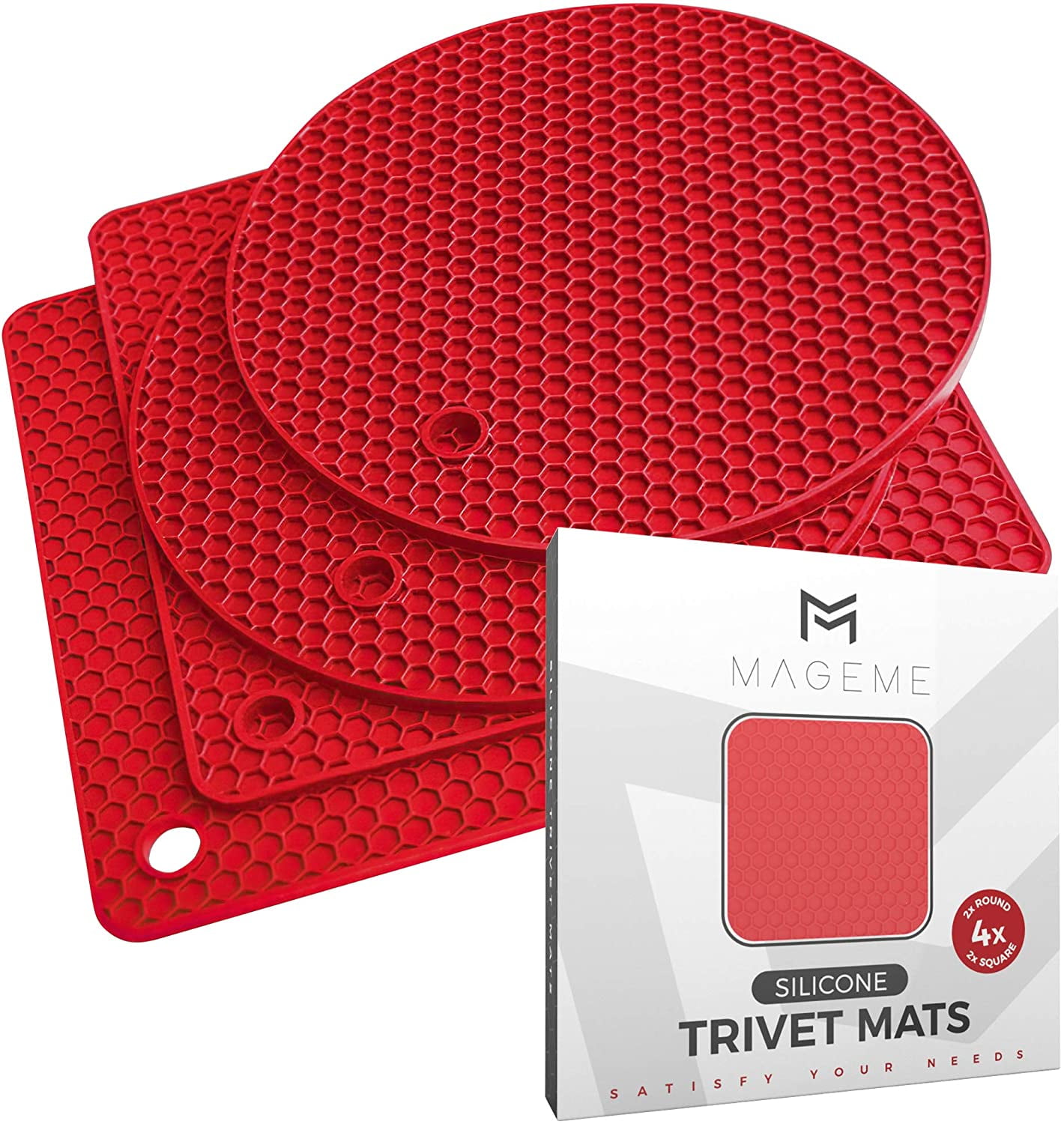 Red Non-slip Heat Resistant Silicone Kitchen Trivet Mat Pan Hot Pot Holder 