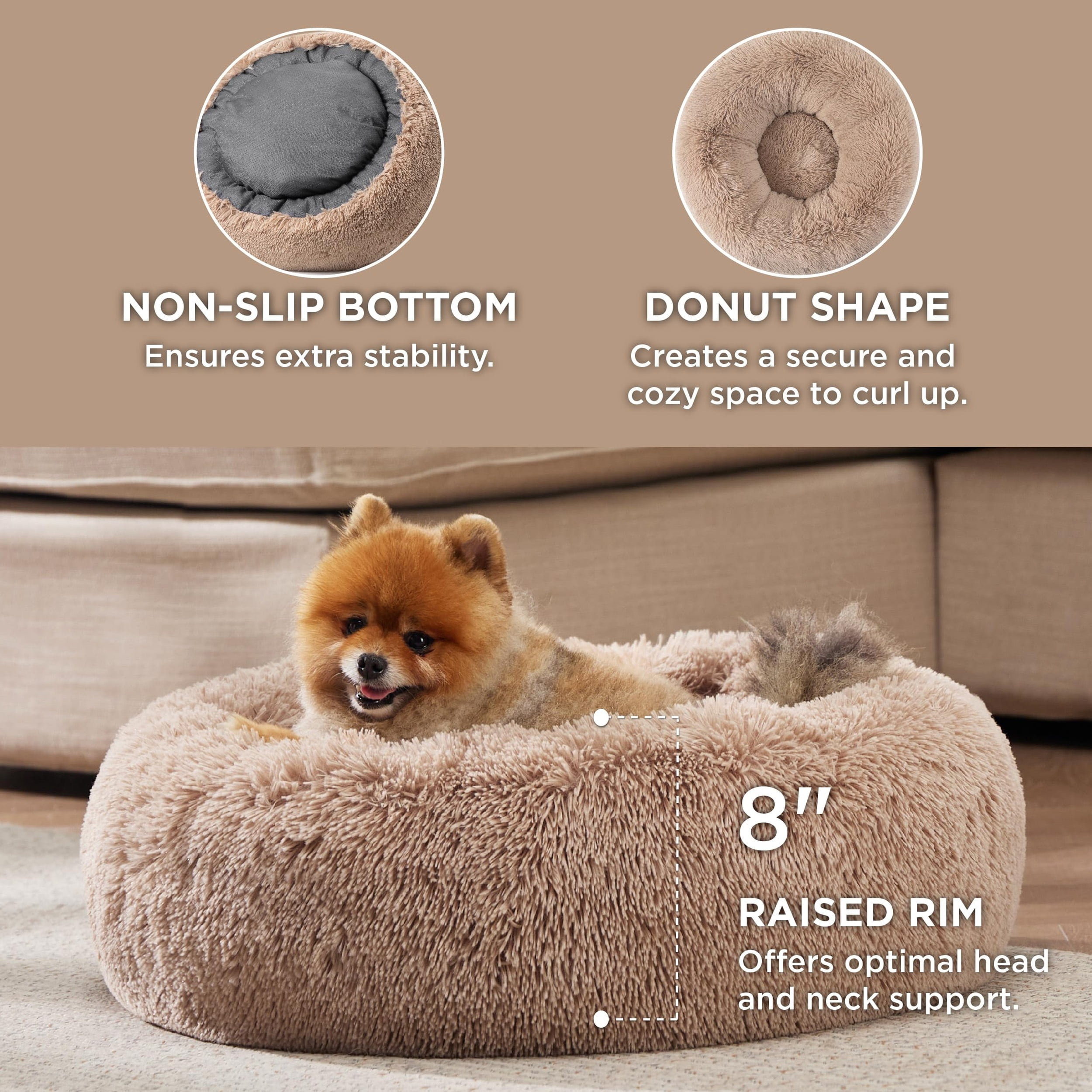 DABEI Calming Dog & Cat Bed, Anti-Anxiety Donut Cuddler Warming Cozy Soft Round Bed, Fluffy Faux Fur Plush Cushion Bed For Small Medium And Large Dogs And Cats (16"/20"/24"/28"/31"/39")