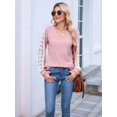 thumbnail image 3 of Womens Long Sleeve Shirts V-Neck Tops Business Casual Blouses Tee Trendy 2025 Fall Fashion Outfits Clothes Pink M, 3 of 8