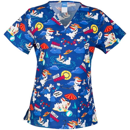 Scrubstar Disney's Frozen "Soakin' Up Rays" Women's Printed VNeck