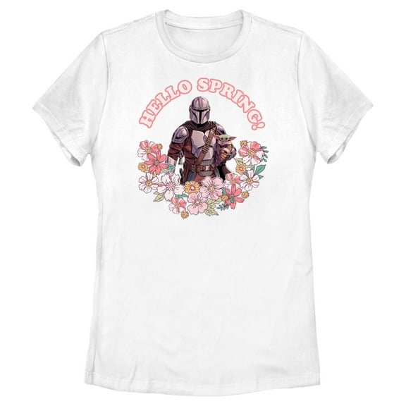 Women's Star Wars: The Mandalorian Hello Spring  Graphic Tee White 2X Large