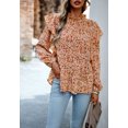 thumbnail image 4 of All-Over Ruffle Detail Floral Print Long Sleeve Blouse for Women Orange X-Large, 4 of 5