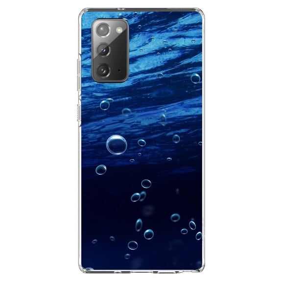DistinctInk Clear Shockproof Hybrid Case for Samsung Galaxy Note 20 (6.7" Screen) - TPU Bumper, Acrylic Back, Tempered Glass Screen Protector - Water Bubbles Blue
