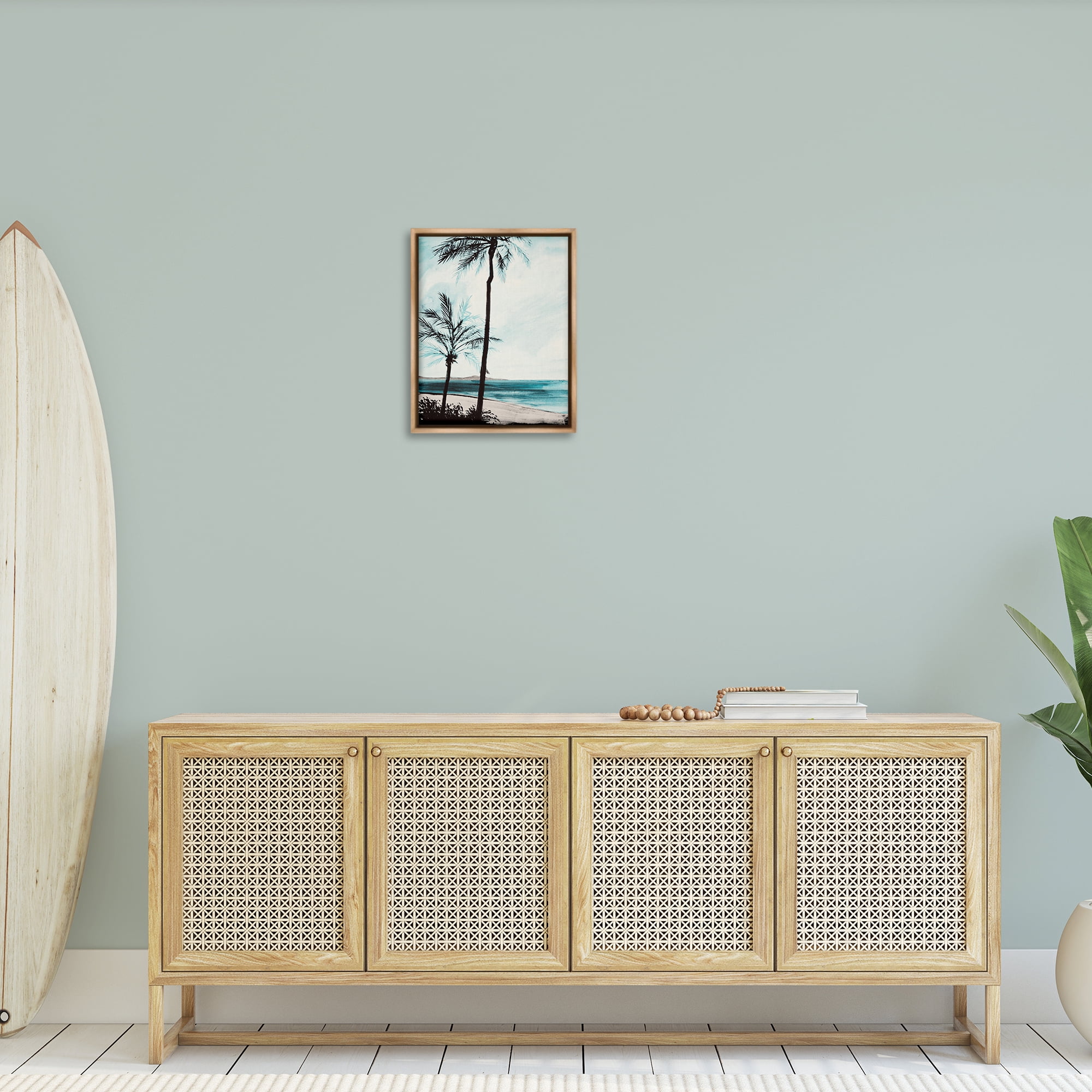 Stupell Industries Beach Palm Silhouettes Coastal Painting Brown Floater Framed Canvas Art Print Wall Art, 17 x 21