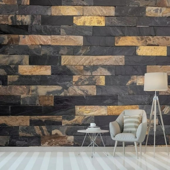 3D Wallpaper Black/Gold Brick Wall SKU# WAL0123