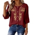 thumbnail image 2 of Short Sleeve Tops for Women Casual Round Neck Down 3/4 Lenght Summer Womens Tshirts Brick Red XL, 2 of 9