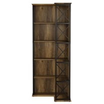 Resenkos 71-Inch Tall Corner Shelf, 5-Tier Industrial L-Shaped Bookcase with Baffle, Rustic Brown