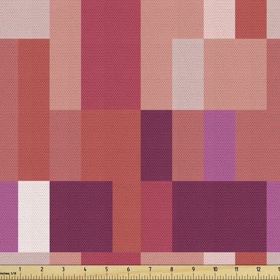 Peach Sofa Upholstery Fabric by the Yard, Geometrical Design Squares with Various Shapes and Sizes Colorful Image Abstract, Decorative Fabric for DIY & Home Accents, 3 Yards, Purple Coral by Ambesonne